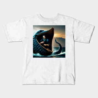 The prophet Jonah swallowed by a giant fish. inside the whale Kids T-Shirt